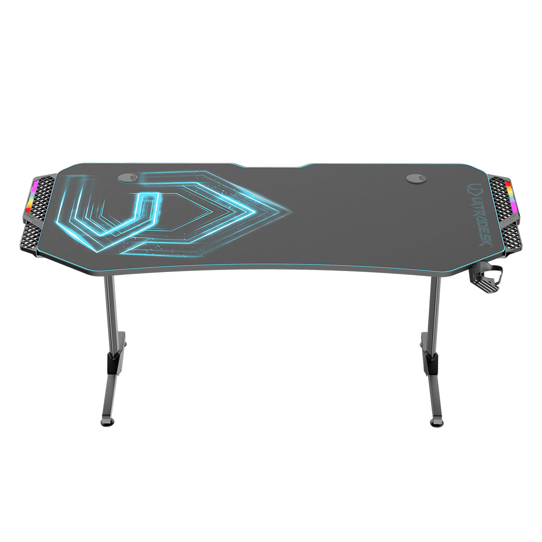 Ultradesk Rollbarer Computertisch, bis 100 kg, 1'750×750×760 mm, RGB-LED, schwarz/blau