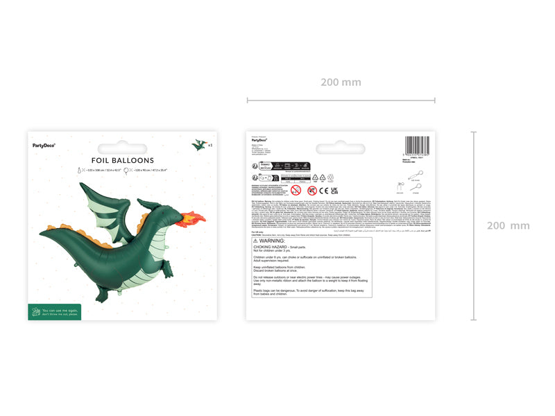 PartyDeco Folienballon Drache – dunkelgrün – 120 × 90 cm – Folie – 1 Stk