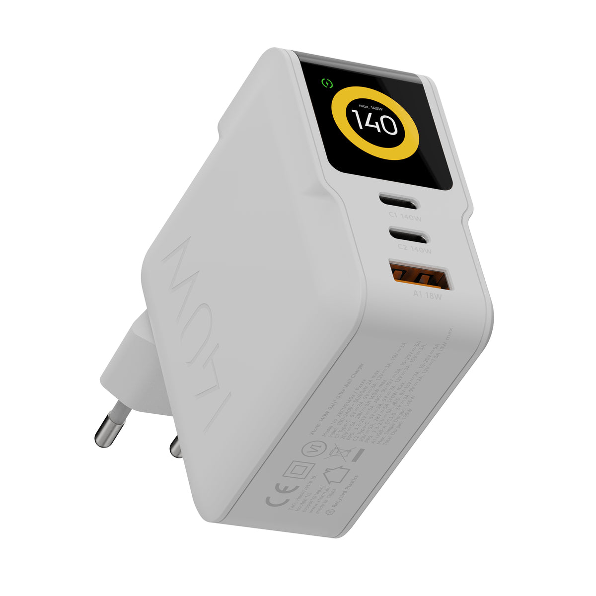 Xtorm NextGen XECNG1400 USB-Ladegerät 140 W – USB-C×2, USB-A×1 – PD, QC 3.0, GaN – Weiss