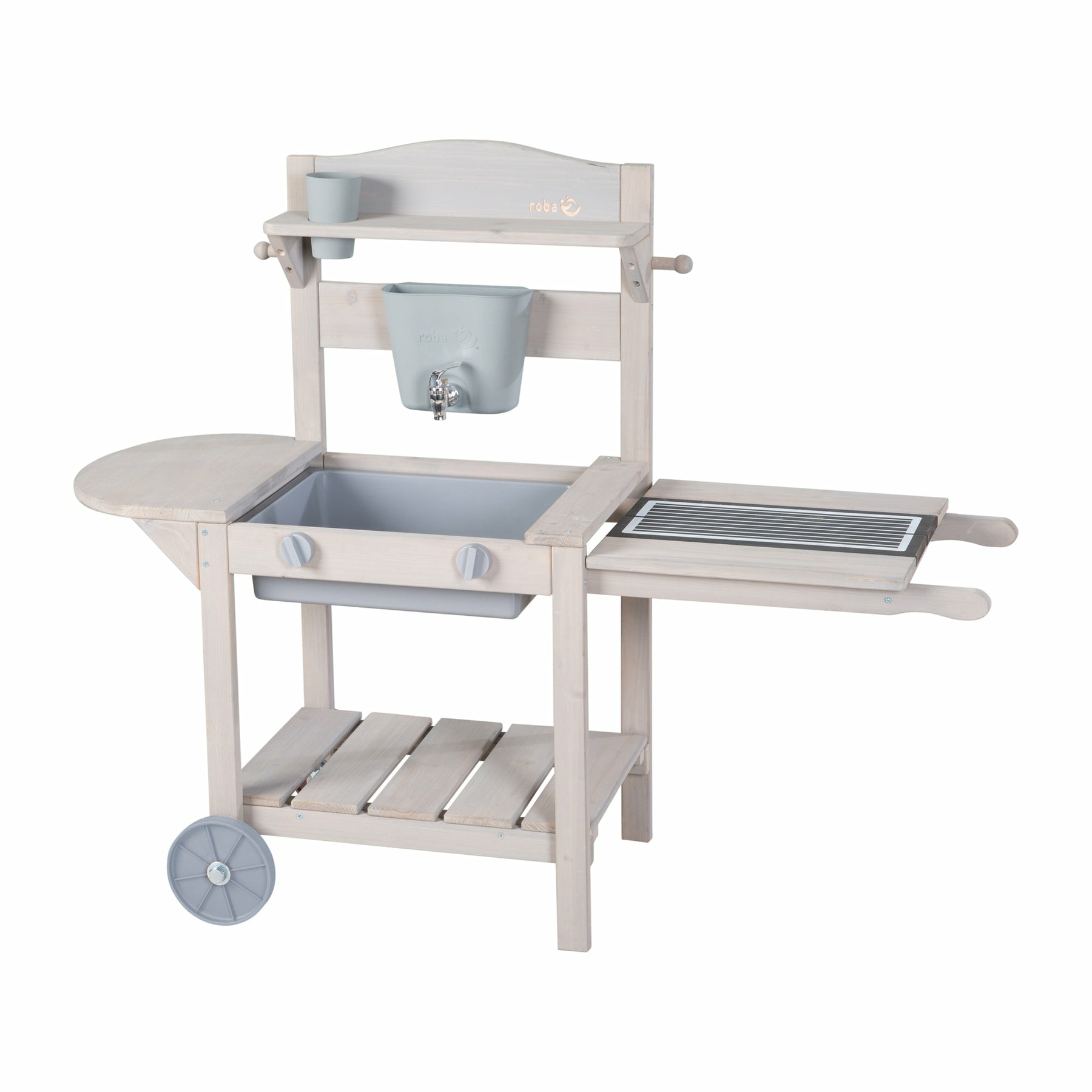 roba Matsch- & Spielküche BBQ – 114 × 89 × 37 cm – ab 1,5 J. – Holz, Kunststoff – hellgrau/Holz – FSC