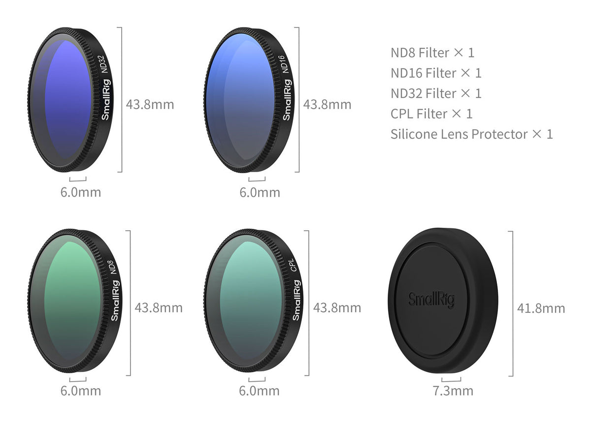 SmallRig 5895 ND-Filter-Set – CPL, ND8/16/32 – für DJI Osmo Action 6 – 6er-Pack