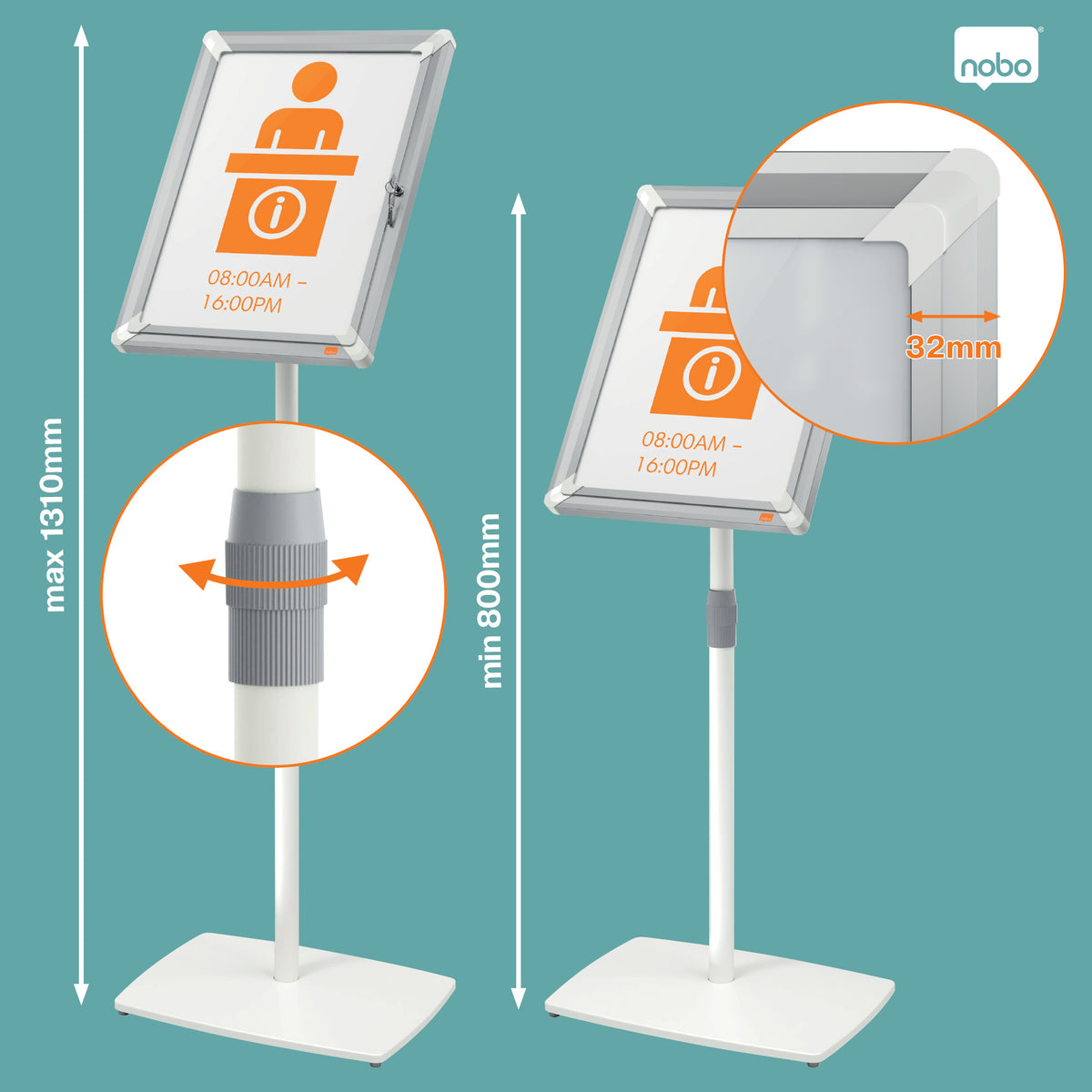Nobo Infoständer A3 – abschliessbar – Aluminium, silber – Premium Plus