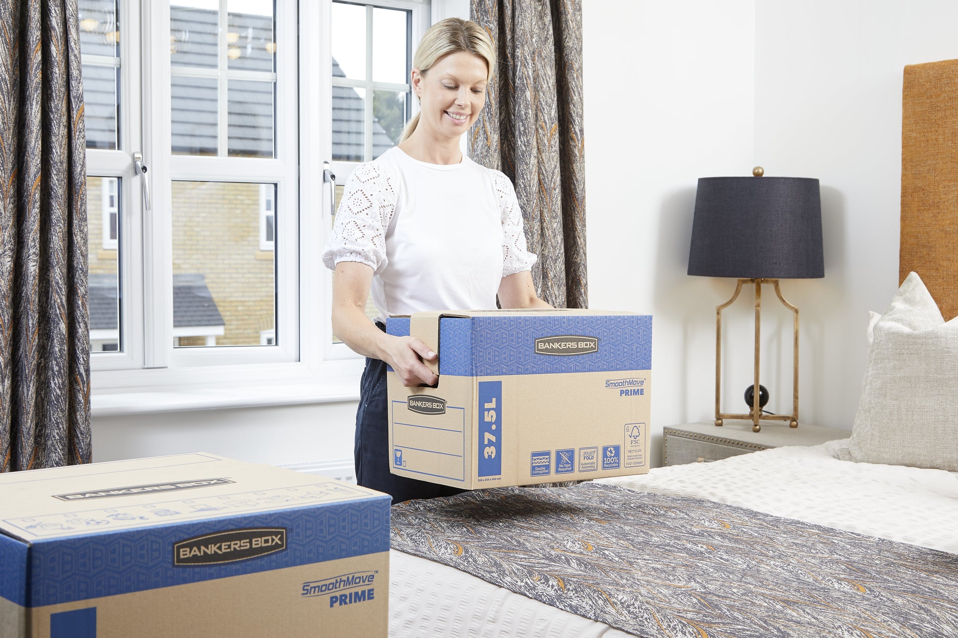 Fellowes SmoothMove Umzugsbox 38 l – FastFold, 327 × 429 × 310 mm, braun, Karton, 5er Pack