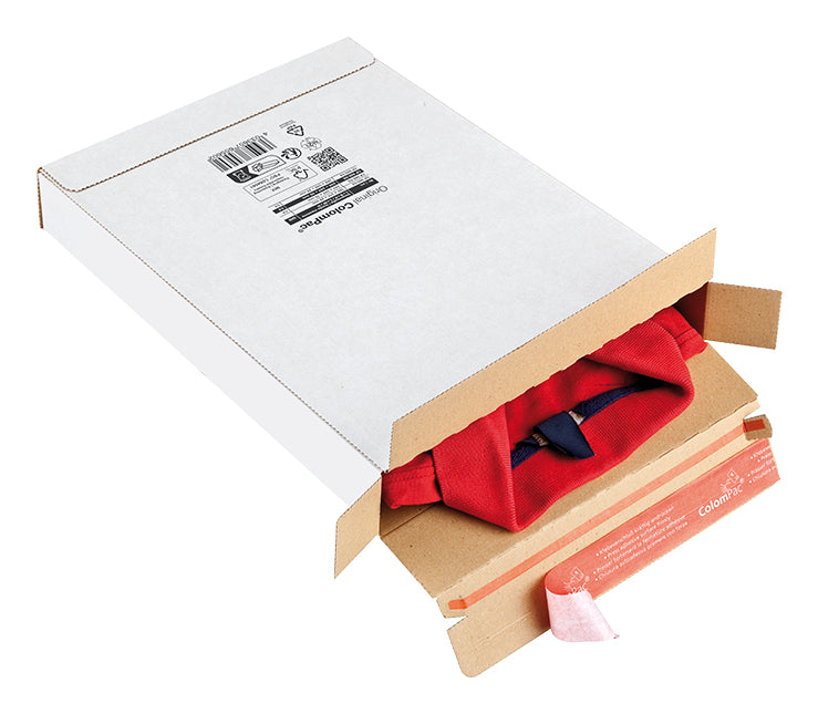 Versandverpackung Colompac – 344 × 244 × 45 mm, selbstklebend, weiss – 1 Stk.