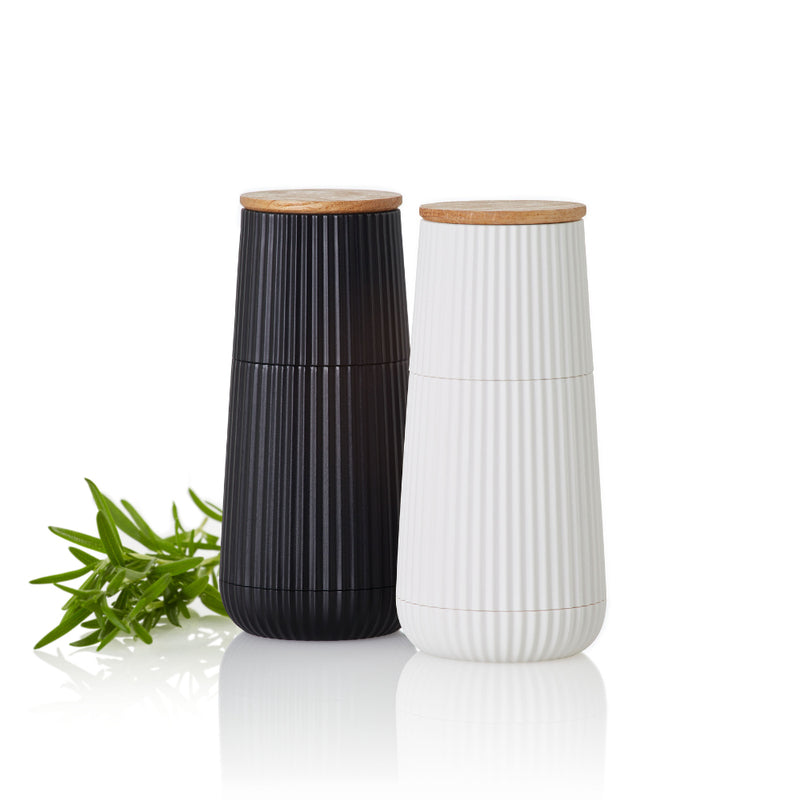 AdHoc Salz- und Pfeffermühle 12,3 cm, Eiche/Kunststoff, Keramik-Mahlwerk, Schwarz/Weiss, 2-teilig