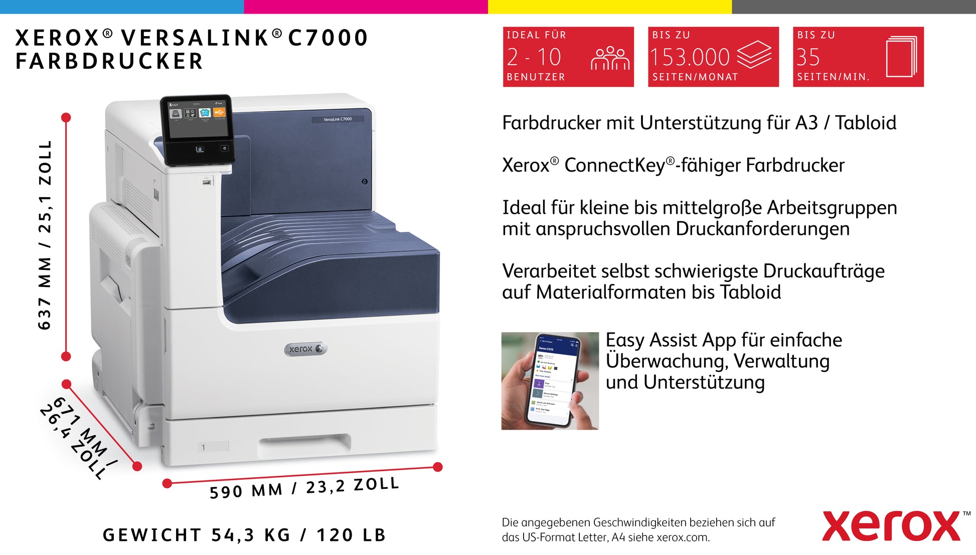 Xerox VersaLink C7000V_DN – Farbe, A3, Duplex, LAN, USB, 35 ppm, AirPrint, Mopria