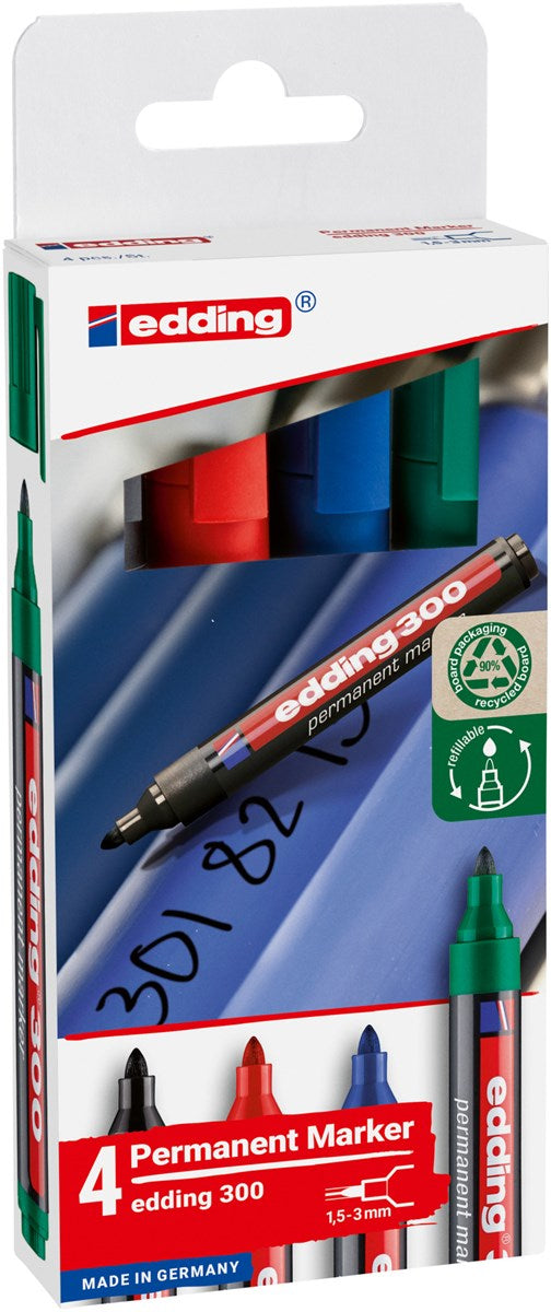 Edding Permanent Marker – rot, blau, grün, schwarz, 4er Set