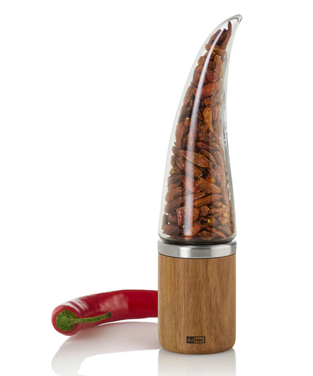 AdHoc Salz-/Pfeffermühle 22 cm, Akazienholz/Edelstahl/Glas, Braun, für Chili, Gewürze