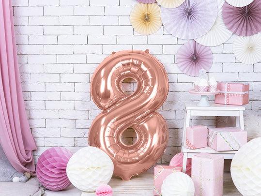 PartyDeco Folienballon Zahl 8 – Roségold – 86 cm – Folie – 1 Stk