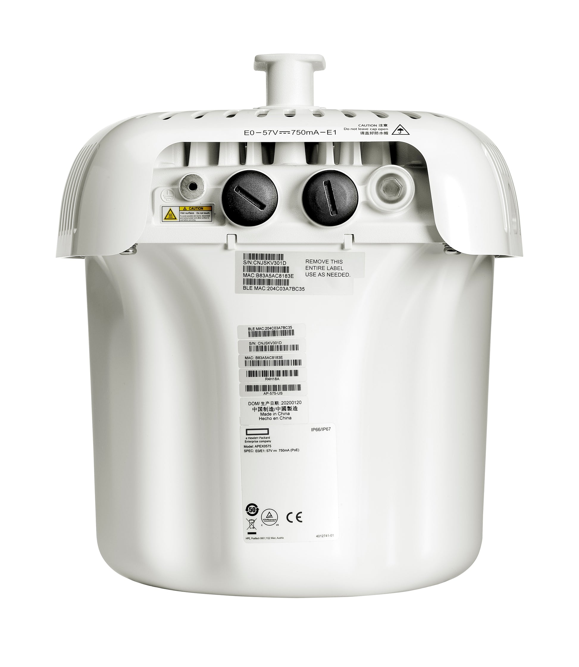 HPE Aruba AP-575 – Wi-Fi 6 Access Point, Dual-Band (2,4/5 GHz), 5375 Mbit/s, 2,5GbE, PoE, PoE++, Wand/Stange