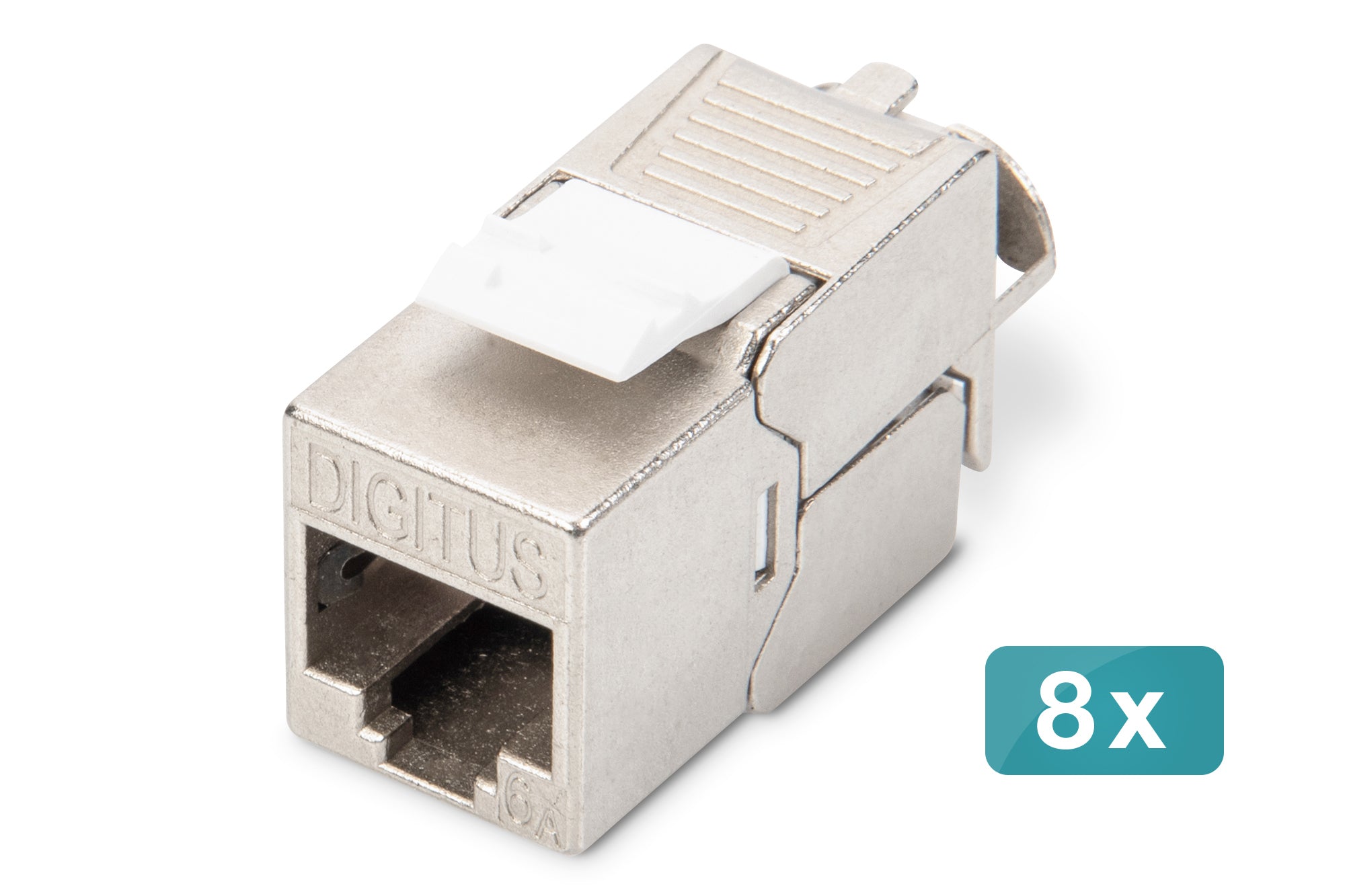 Digitus Keystone-Modul – Cat6a (10GBase-T), geschirmt, RJ-45 auf LSA, flach, PoE (802.3af/at/bt), 8 Stk.