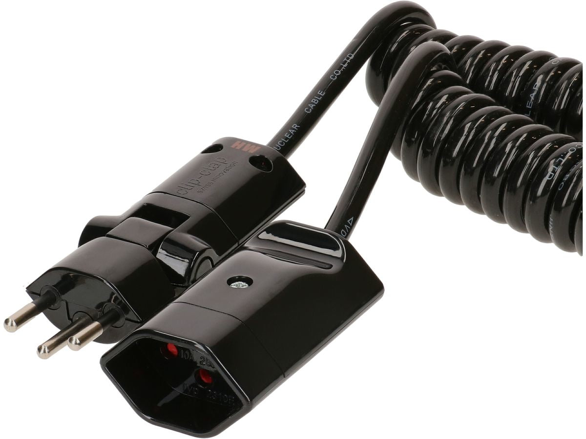Max Hauri AG Verlängerungskabel – T12–T13, 0,6 m, spiralisiert, 3×1 mm², schwarz