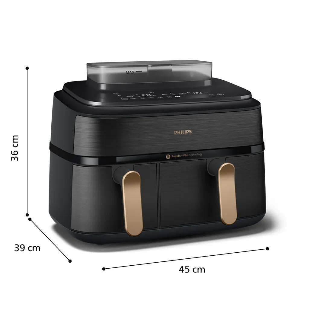 Philips Heissluftfritteuse NA552/00 – 9 l, Rapid Air & Braten, 2750 W – Schwarz/Gold