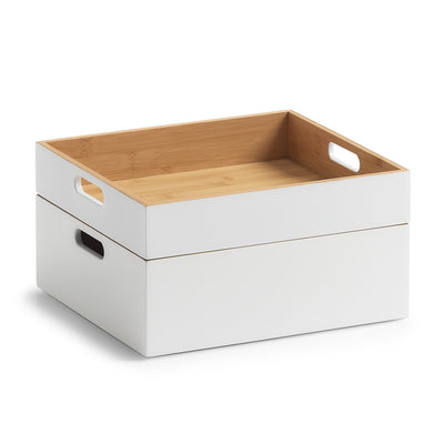 Zeller Present Aufbewahrungsbox – Bambus – Weiss – mit Griff – 300 × 105 × 270 mm