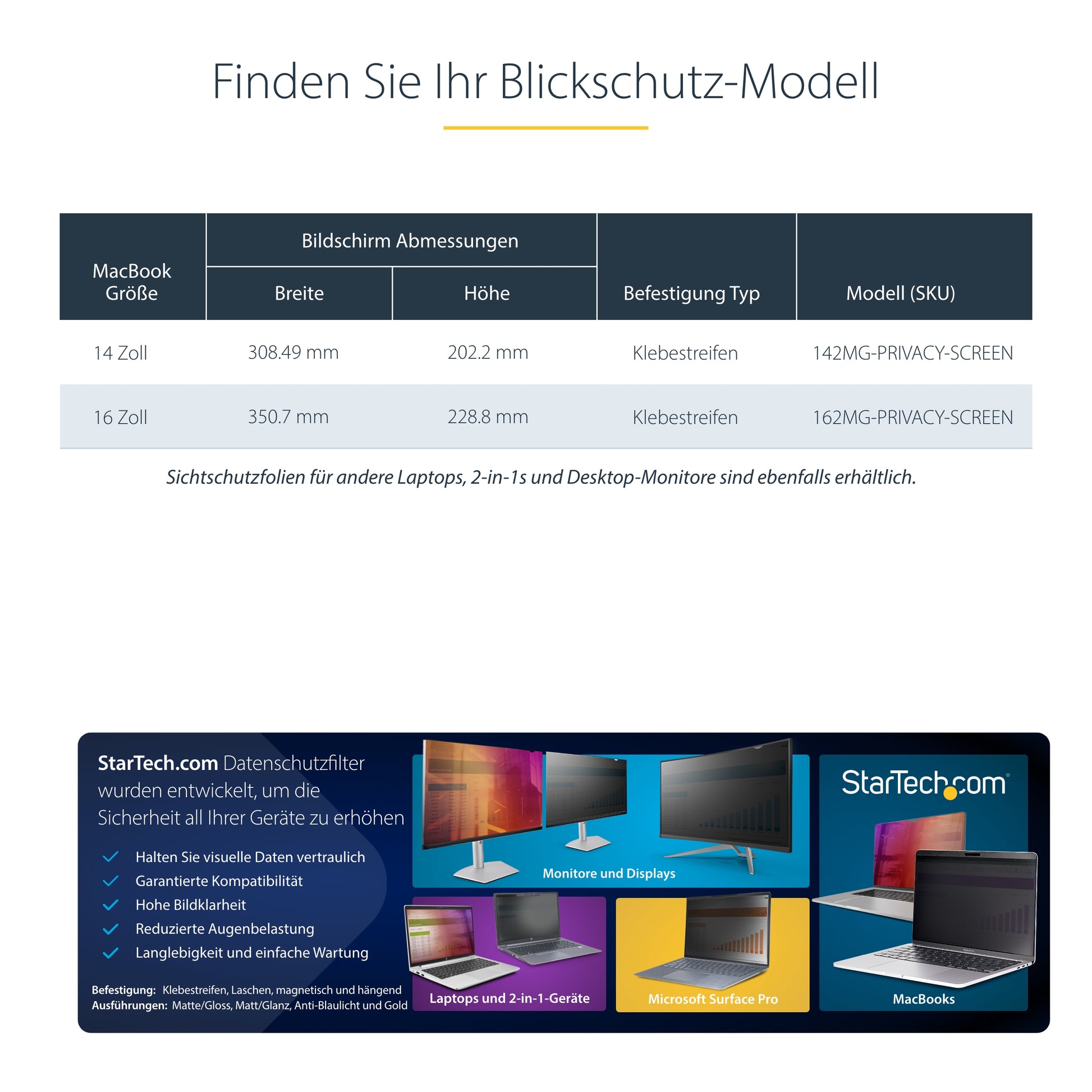 StarTech.com Displayschutz für Apple MacBook 14" – Gold