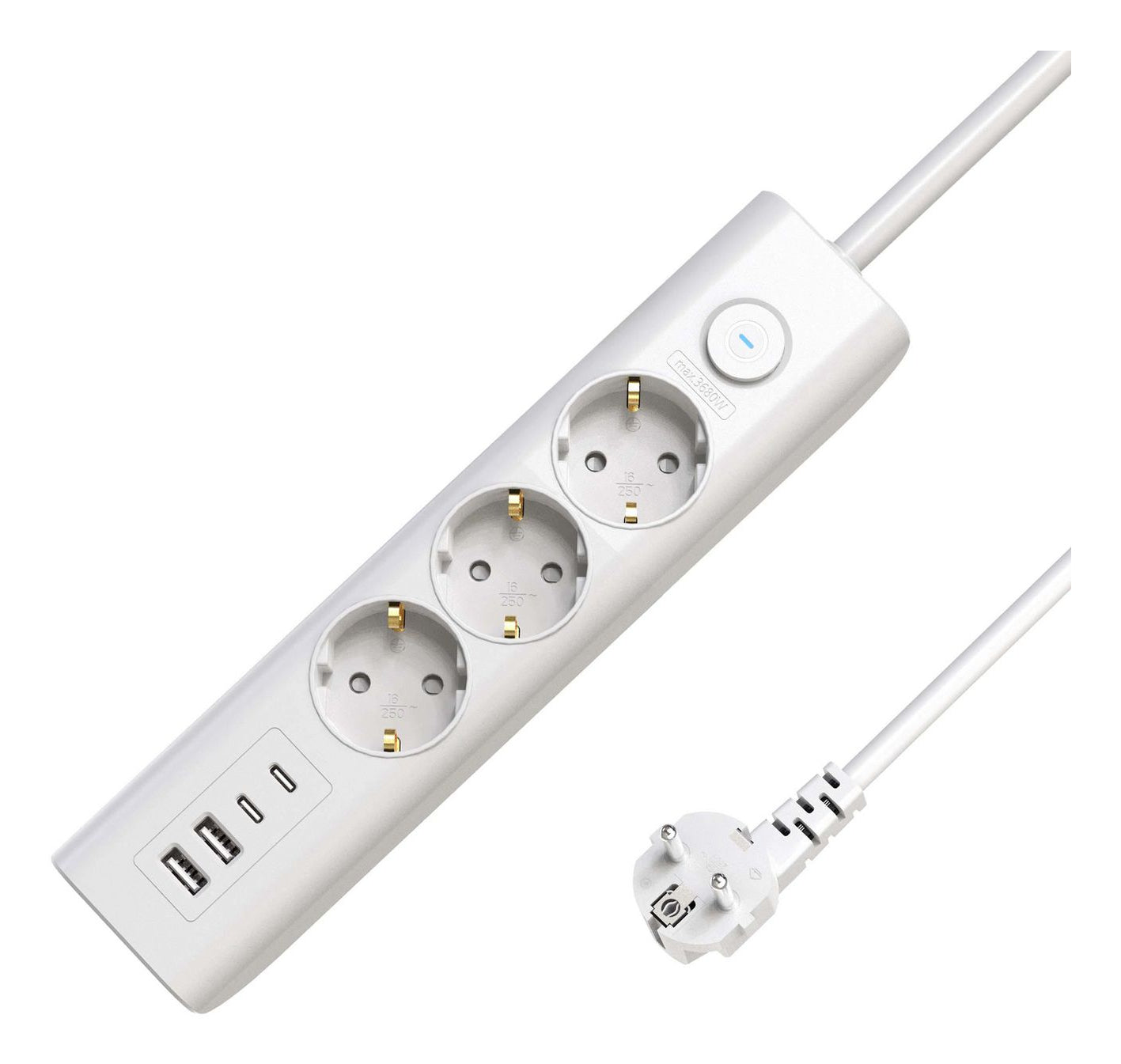 Microconnect Steckdosenleiste – 3× Schuko (Typ F), USB-A/C, 1,5 m, mit Schalter, weiss