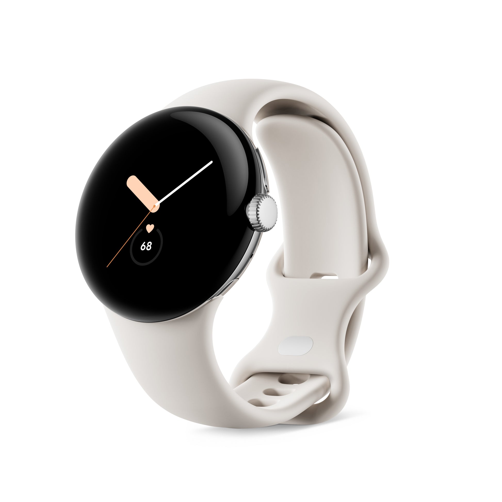 Google Pixel Watch 41 mm GPS – Edelstahl Silber, Sportarmband Kreide, S/L, 50 m, für Android
