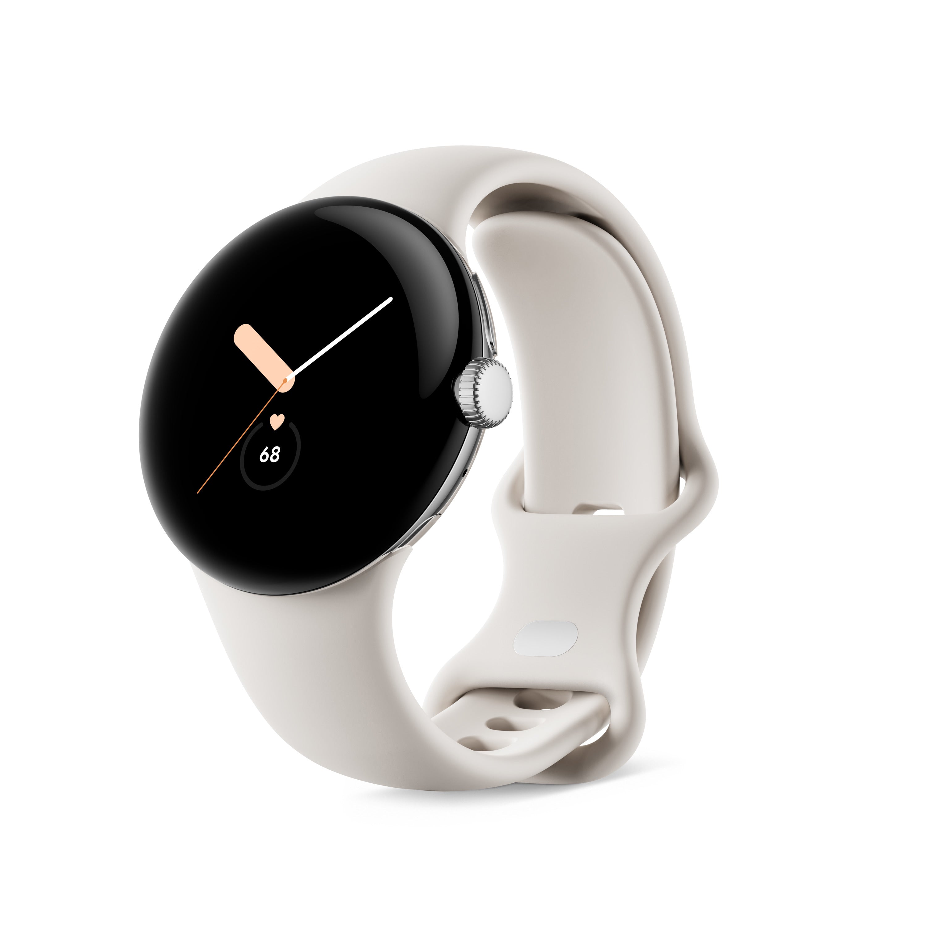 Google Pixel Watch 41 mm GPS – Edelstahl Silber, Sportarmband Kreide, S/L, 50 m, für Android