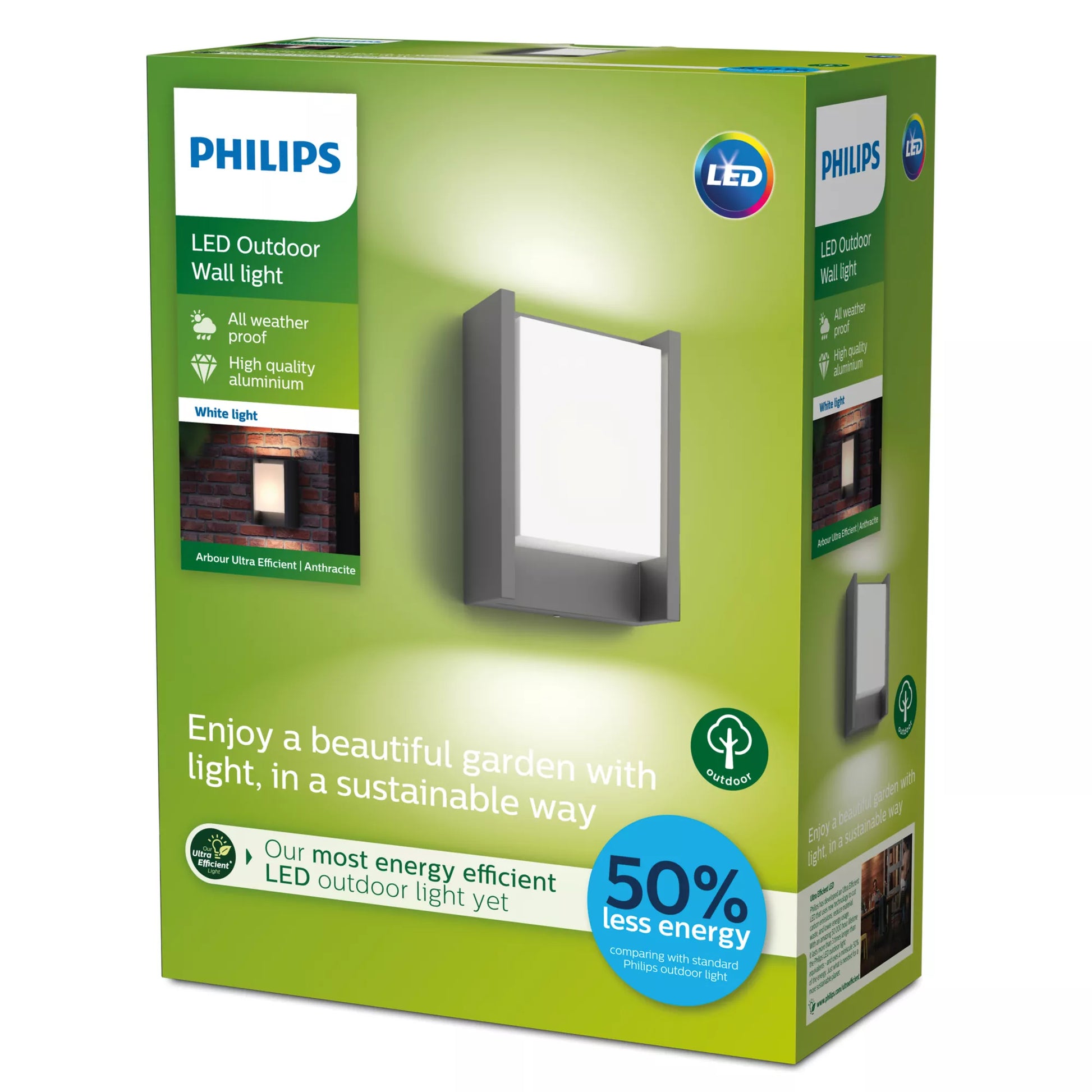 Philips by Signify Philips Aussenwandleuchte – 800 lm, 3,8 W – Warmweiss, 3000 K – IP44 – Netzbetrieb – Anthrazit – Aluminium