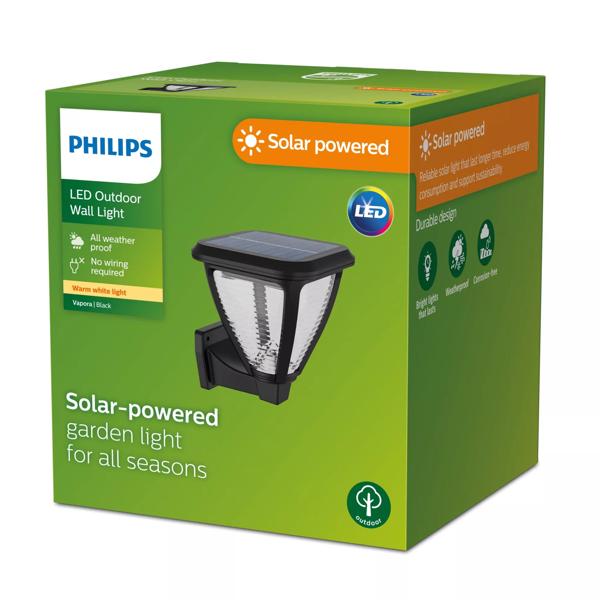 Philips by Signify Philips Aussenwandleuchte – Warmweiss, 2700 K – IP44 – Solarbetrieb – Dämmerungssensor – Schwarz, Kunststoff