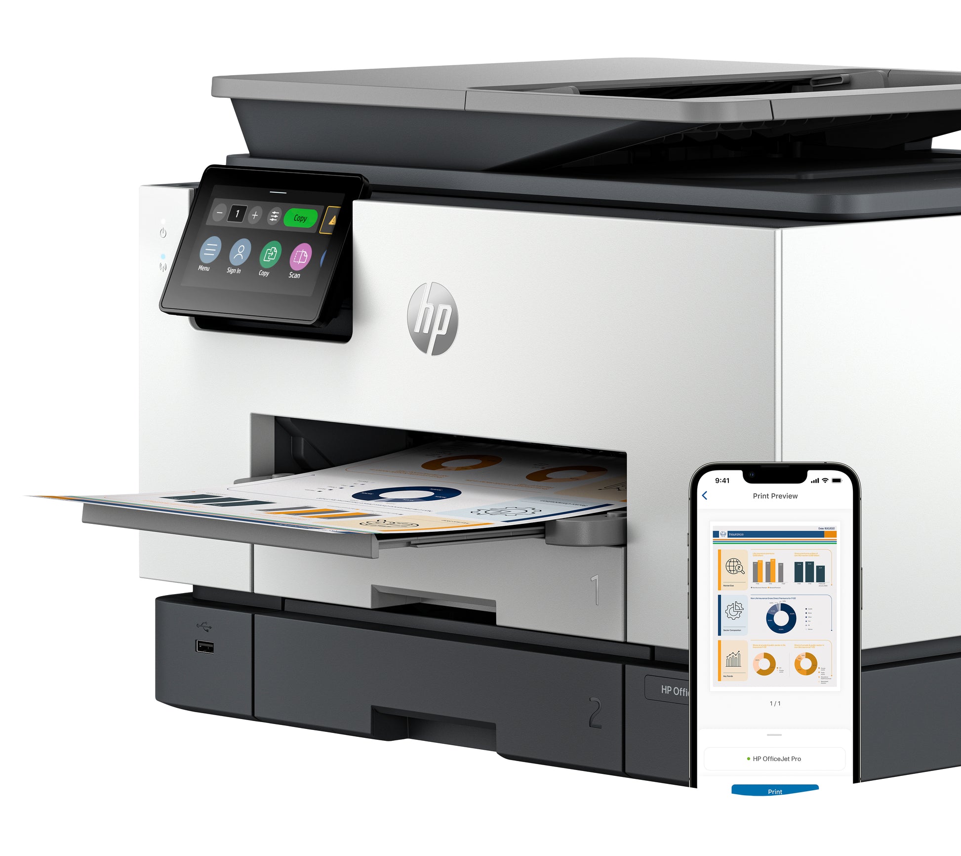 HP Officejet Pro 9130B – Farbtintenstrahl-Multifunktionsdrucker, A4, 4-in-1, Duplex, ADF, WLAN/LAN, AirPrint