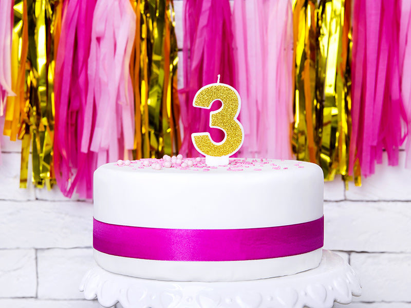 PartyDeco Geburtstagskerzen Zahl 3 – Gold – 7 cm – 1 Stück