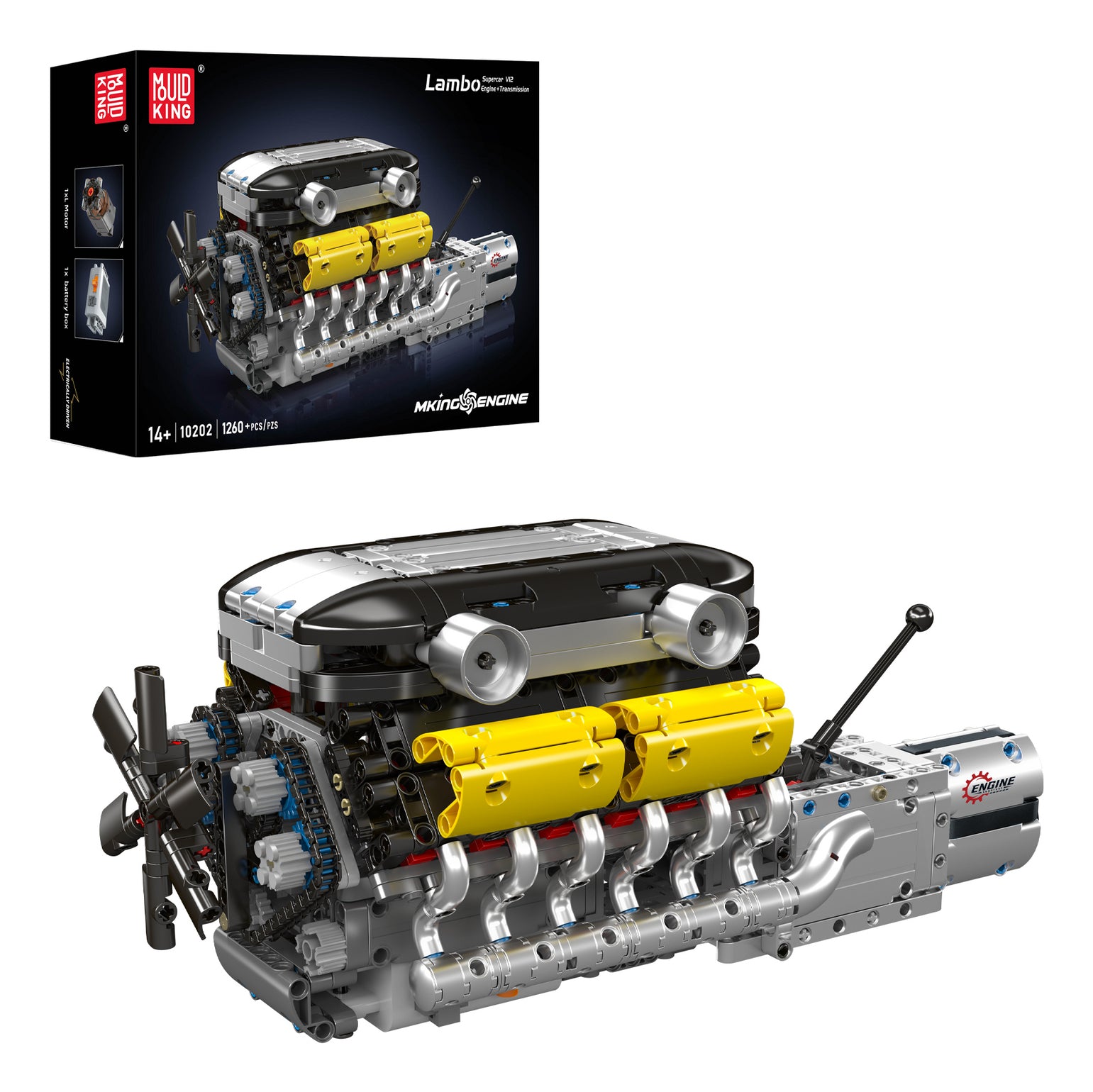Mould King Lambo V12 Motor Bausatz – V12 Motor & Getriebe – 1260-teilig – 17,6 × 15,2 × 36,8 cm – ab 14 J.