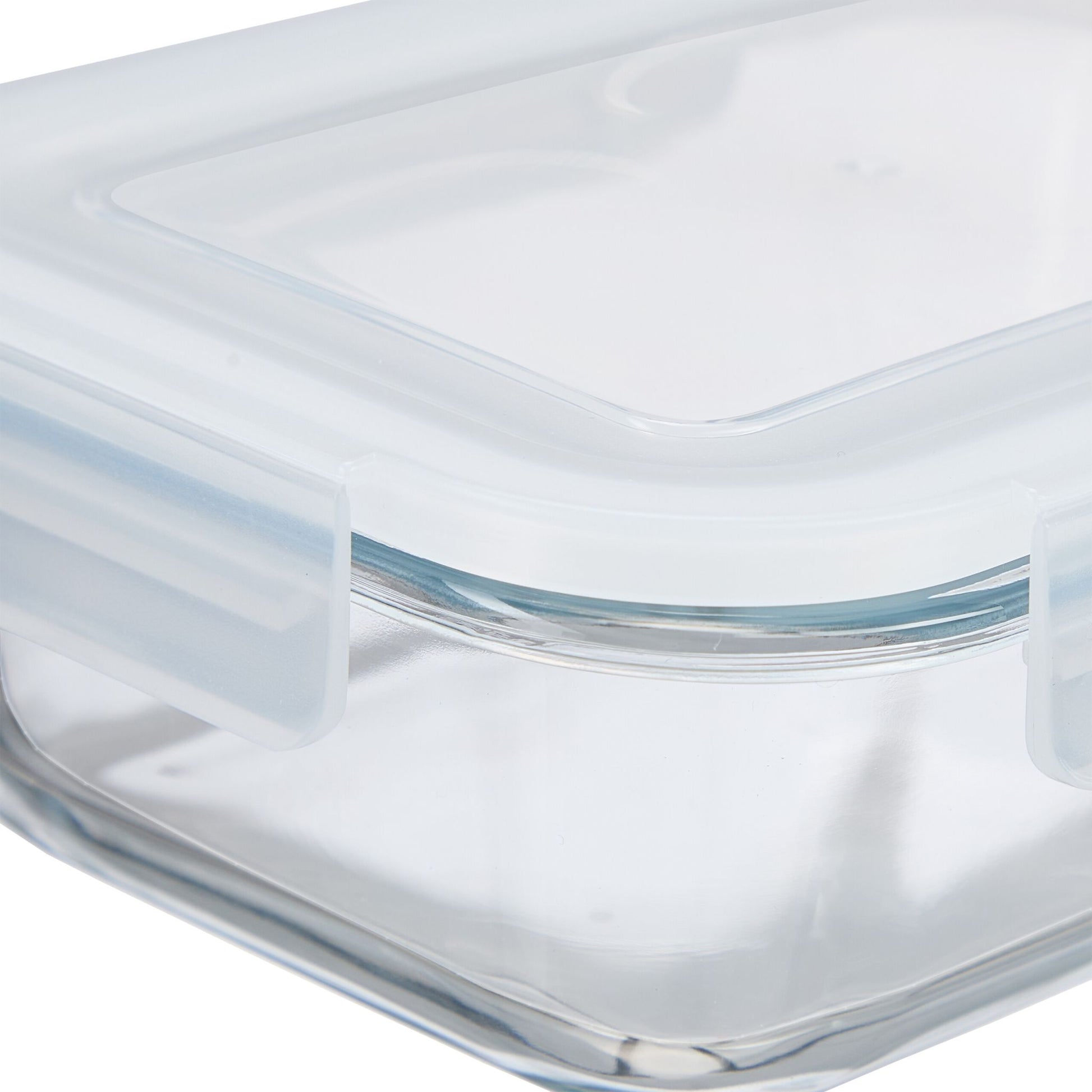 Relaxdays Vorratsdose 640 ml, 18 × 13,5 × 6 cm, Glas/Polypropylen (PP)/Silikon, Transparent/Weiss