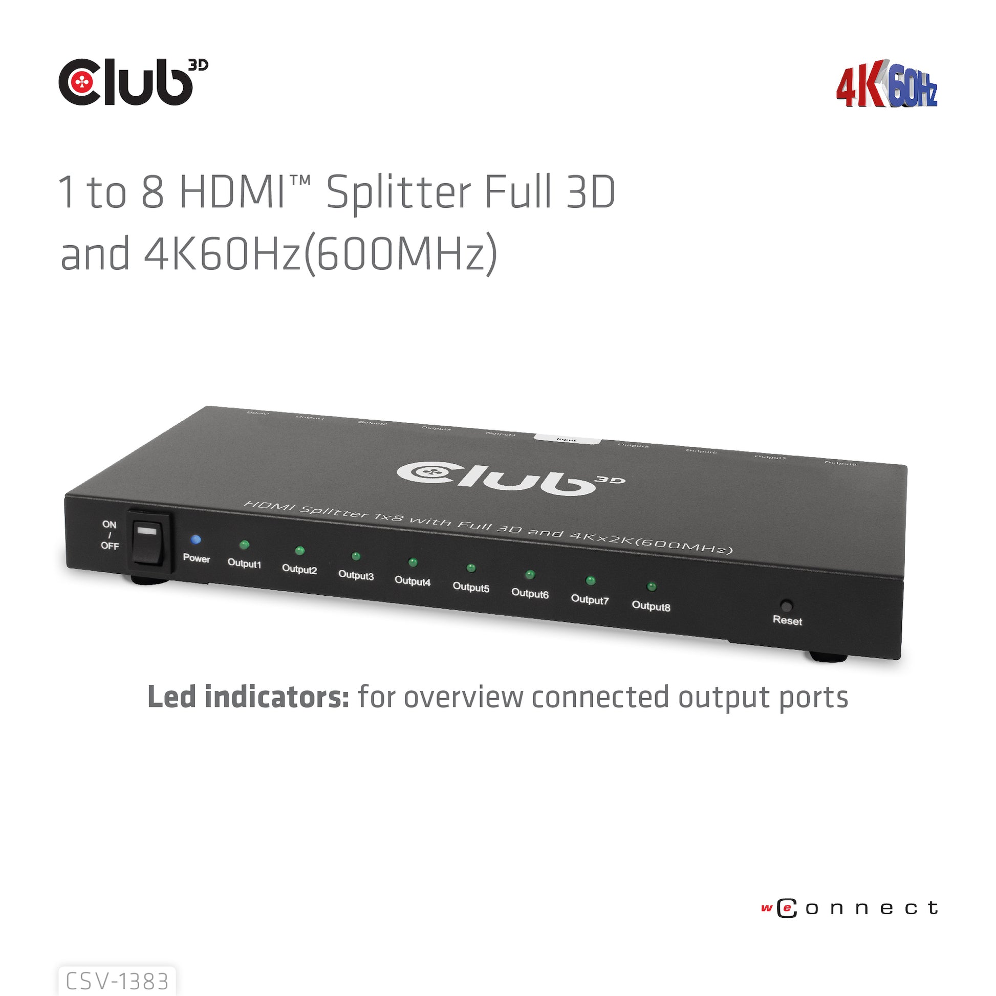 CLUB3D Club 3D – HDMI-Splitter 1×8, externes Netzteil, passiv