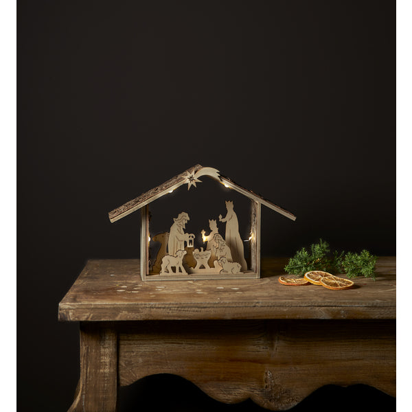 Star Trading Tischleuchte Yuletide – 26,5 × 8,5 cm, Warmweiss, Batteriebetrieb, Timer, Beige