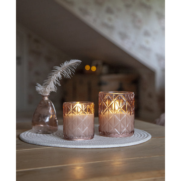 Star Trading Flamme Romb LED Kerze – Ø 10 × 12,5 cm – Glas & Wachs, Rosa – Timer