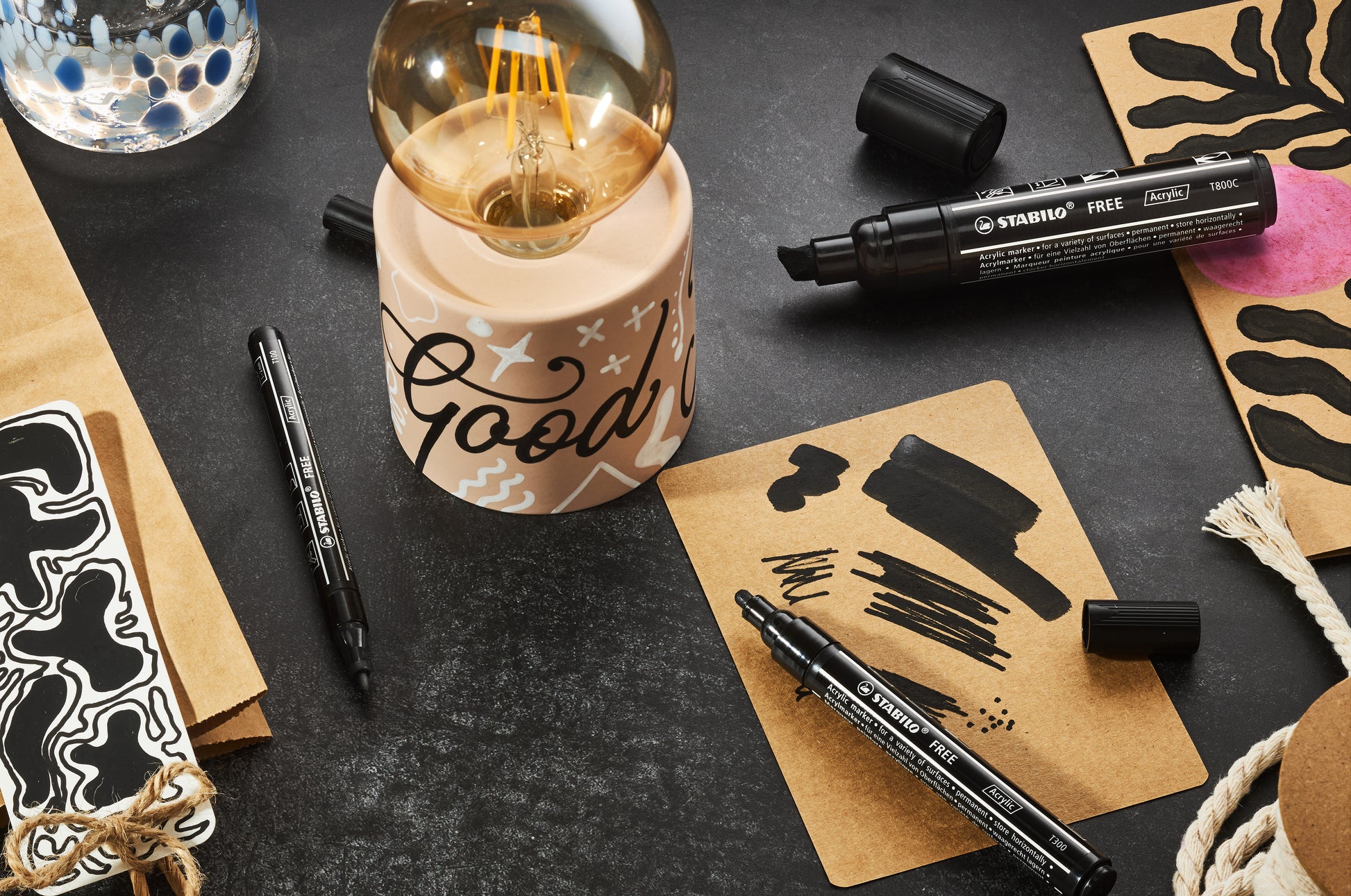 STABILO FREE Acrylmarker – Spitze 3 mm – Schwarz – 3er-Set – für Glas