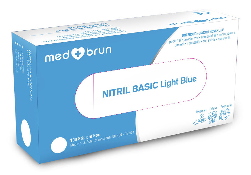 MedBrun Einweghandschuhe Nitril – XS, 50 Paar (100 Stück) – Hellblau, MDR I, CE, puderfrei