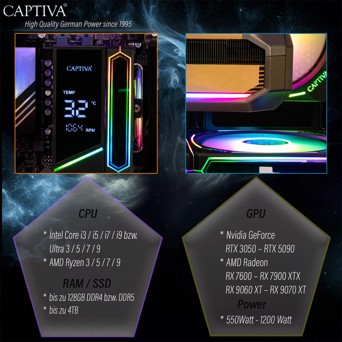 Captiva Tower – AMD Ryzen 7 7800X3D, 32 GB RAM, 1 TB SSD, NVIDIA GeForce RTX 5070 12 GB, Windows 11 Home