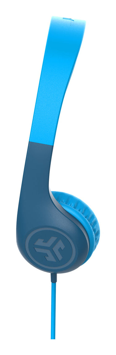 JLab JBuddies Pop Kinderkopfhörer – On-Ear, Stereo, Kabelgebunden, 3,5 mm Klinke, 85 dB Lautstärke-Limit, Blau