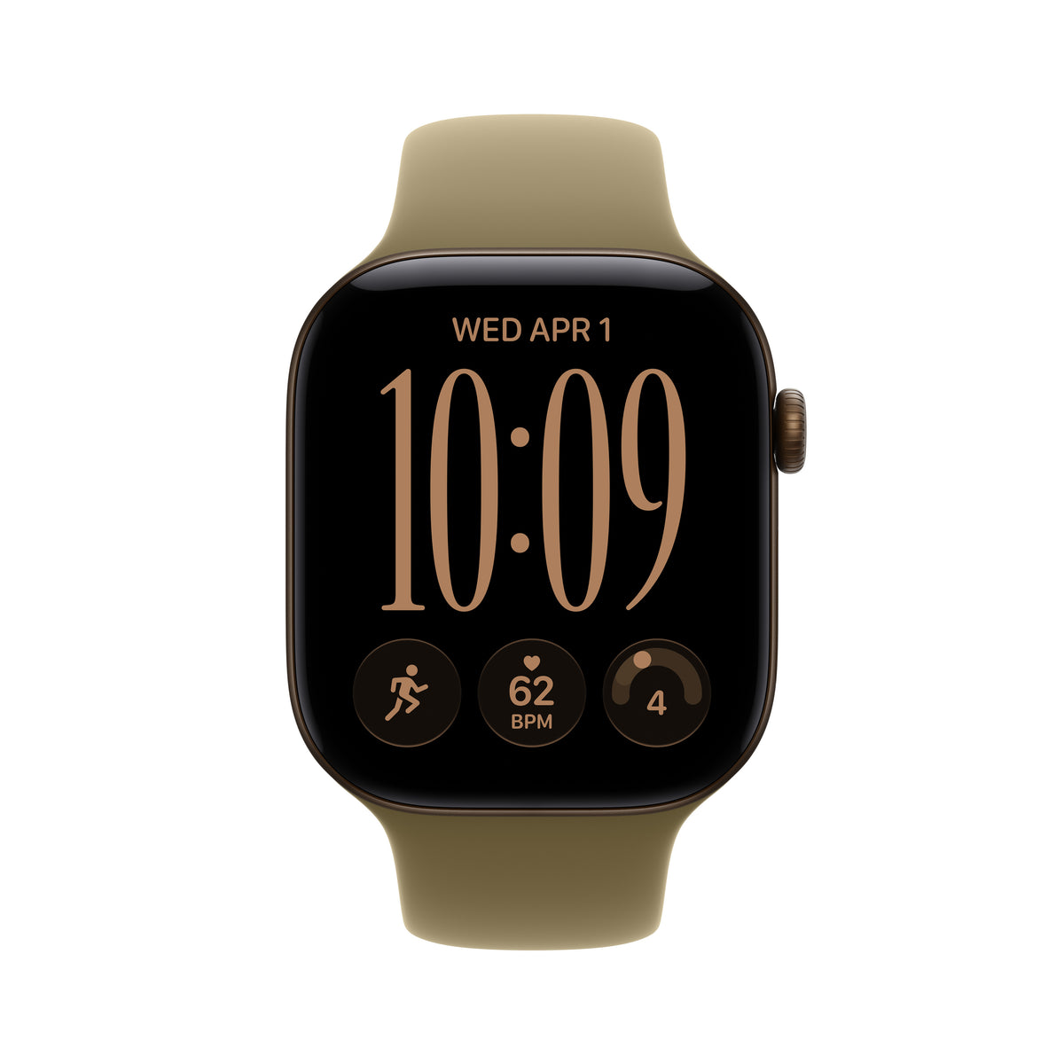 Apple Watch Series 12 46 mm GPS – Aluminium Bronze, Sportarmband, Olive, M/L, 50 m, für iPhone