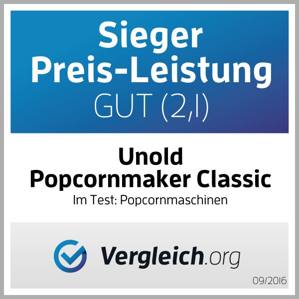Unold Popcornmaker Classic 48525 – 100 g, 900 W – rot/silber/weiss