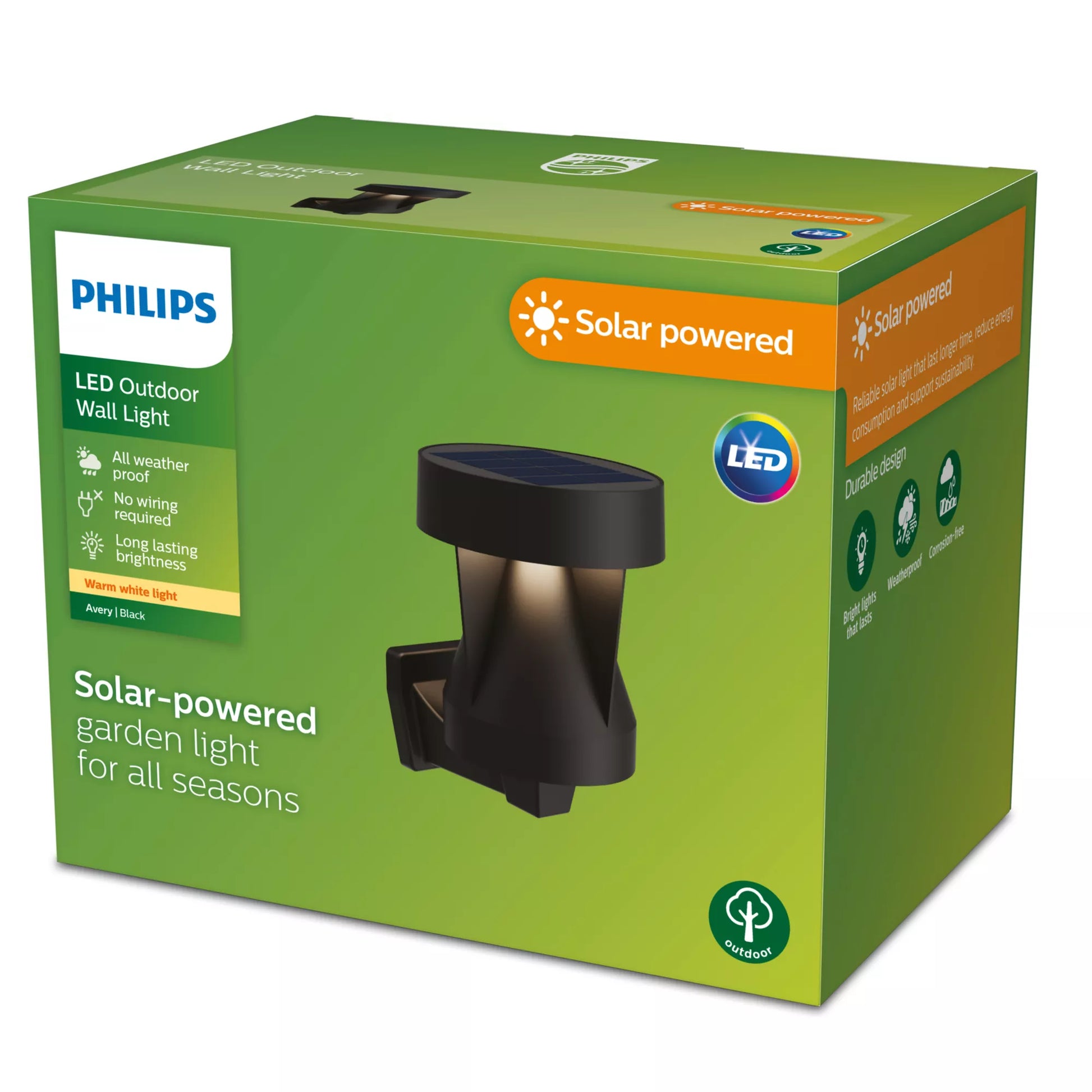 Philips by Signify Philips Aussenwandleuchte – Warmweiss, 2700 K – IP44 – Solarbetrieb – Bewegungsmelder – Schwarz, Kunststoff