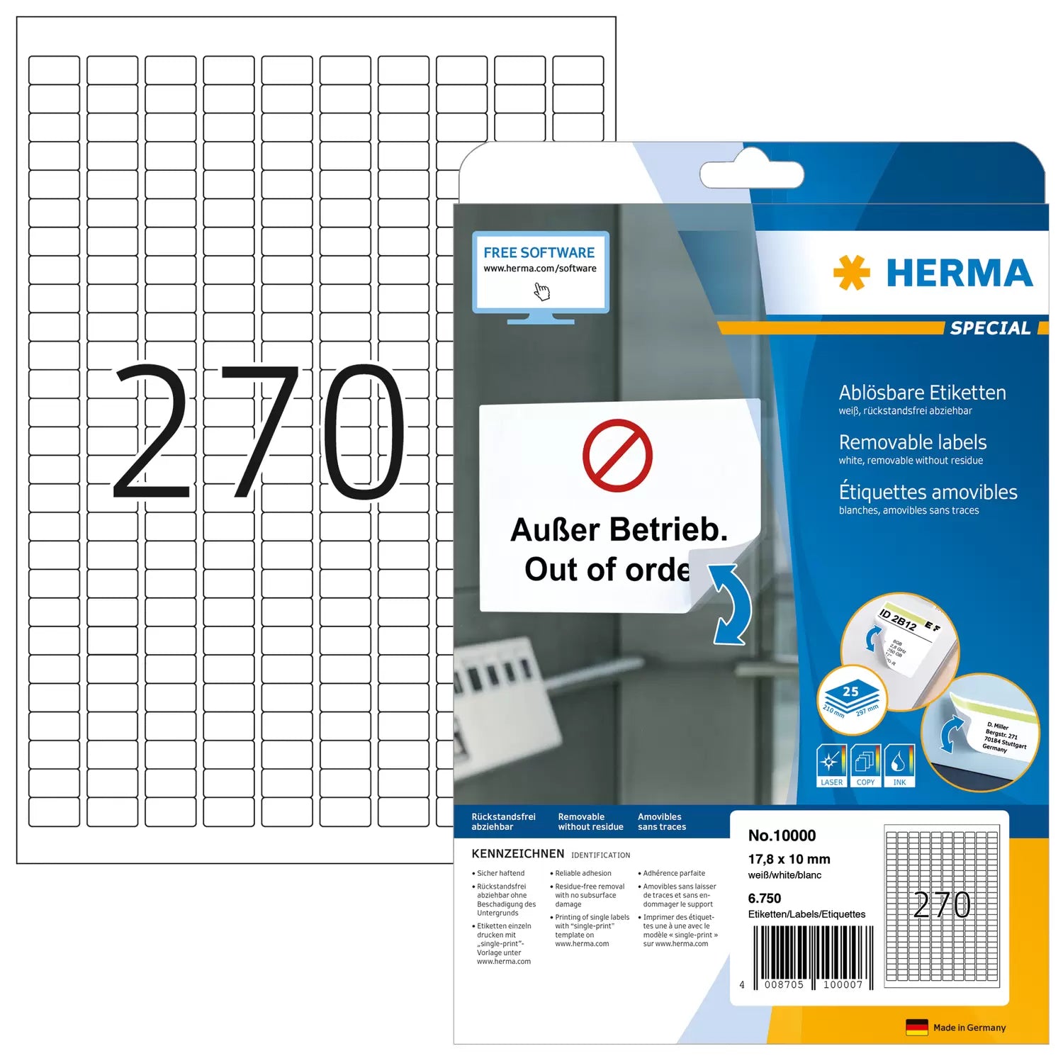 HERMA Etiketten, 18 mm × 10 mm, weiss, Papier, ablösbar, 25 Blätter