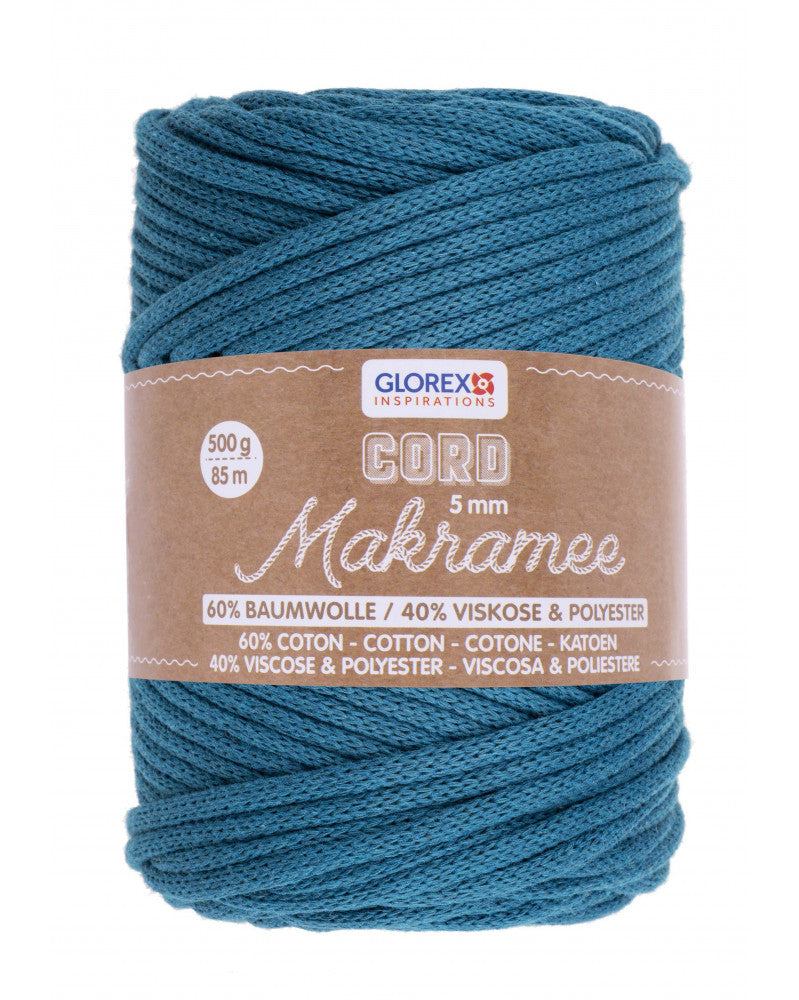 Glorex Makramee-Kordel Türkis – Ø 5 mm, 500 g, 85 m, Baumwolle