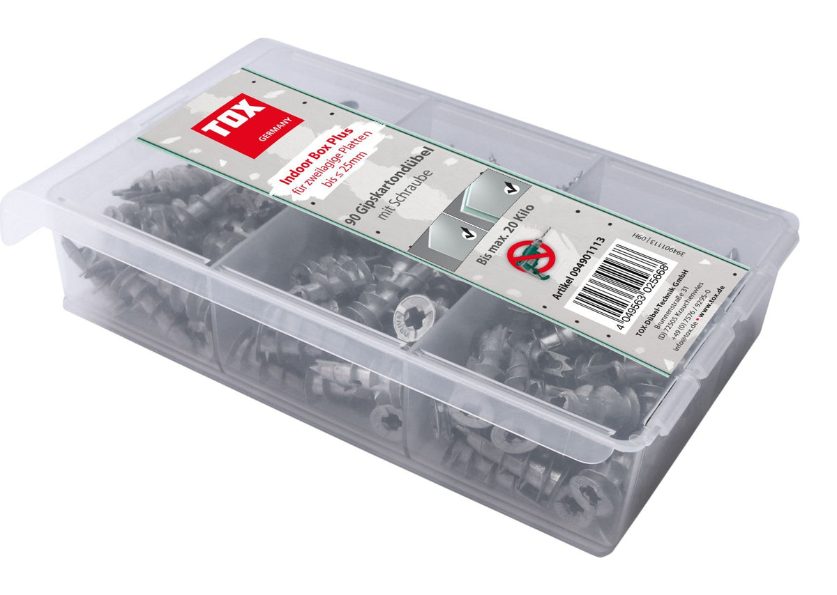 TOX Dübel TOX Gipskartondübel Indoor Box Plus – 25 mm, Grau/Silber, Box