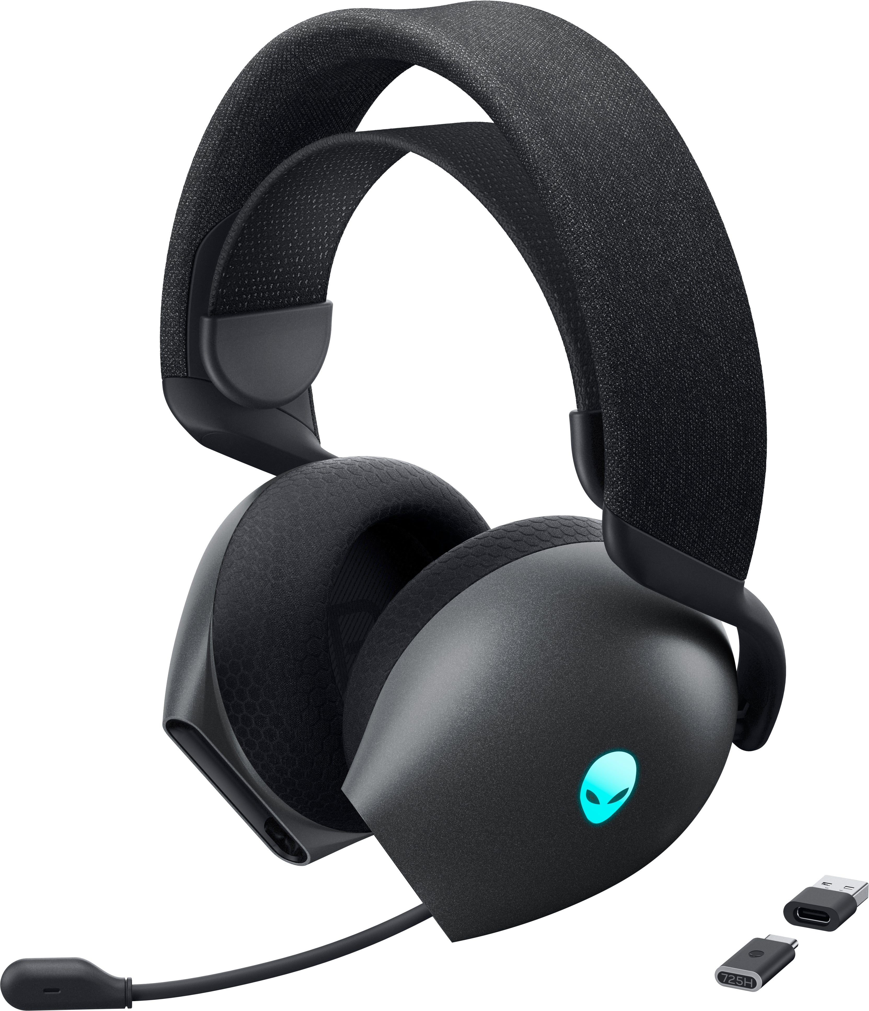 Alienware AW725H Gaming-Headset – Over-Ear, Stereo, Kabel + BT, ANC, mit USB-C-Dongle, Schwarz, BT 5.3