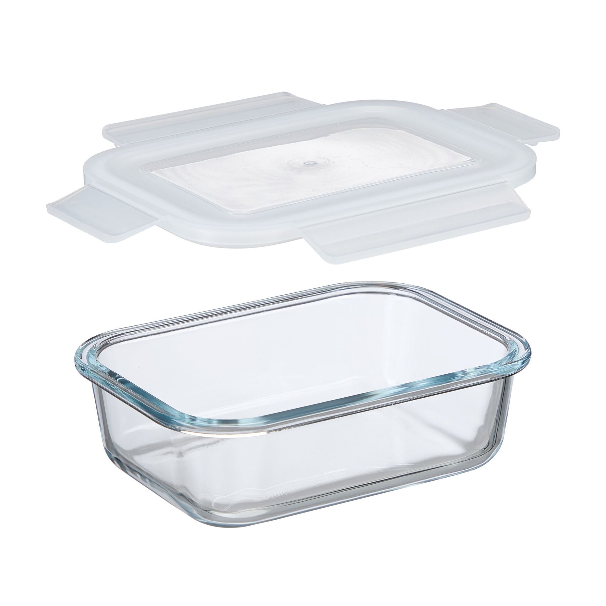 Relaxdays Vorratsdose 640 ml, 18 × 13,5 × 6 cm, Glas/Polypropylen (PP)/Silikon, Transparent/Weiss