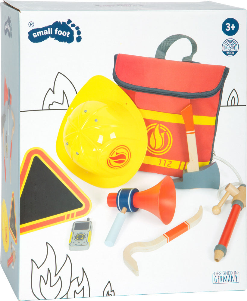 Small foot Feuerwehrrucksack – 25,0 × 26,0 × 10,0 cm – gelb/rot – ab 3 J. – Stoff, Kunststoff, Holz