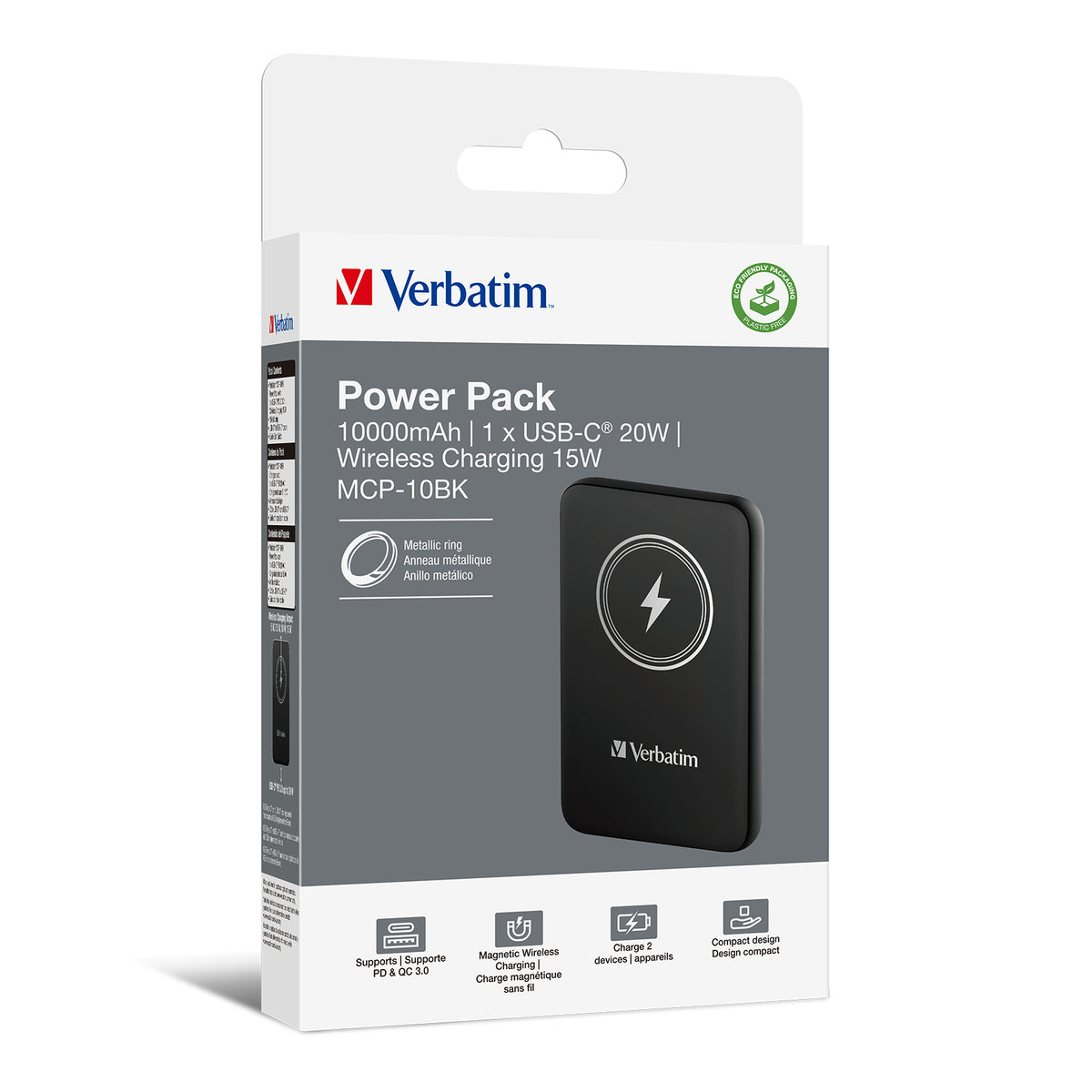 Verbatim Charge N Go Magnetische MagSafe Powerbank 10'000 mAh – 20 W PD, MagSafe 15 W, 1× USB-C, schwarz