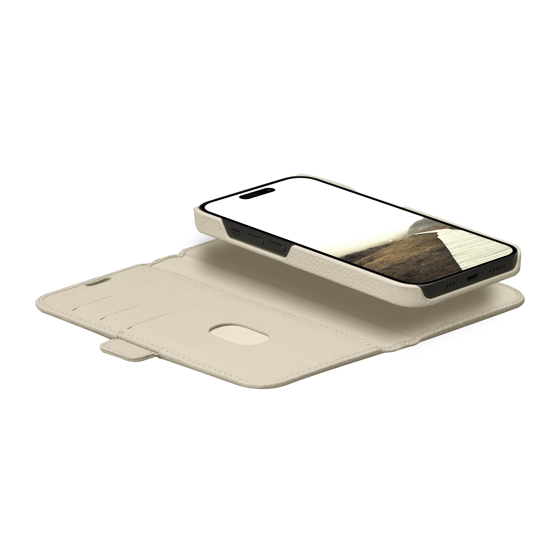 dbramante1928 New York Wallethülle – für Apple iPhone 15 Plus, 3 Kartenfächer, Leder, Beige, Magnetverschluss