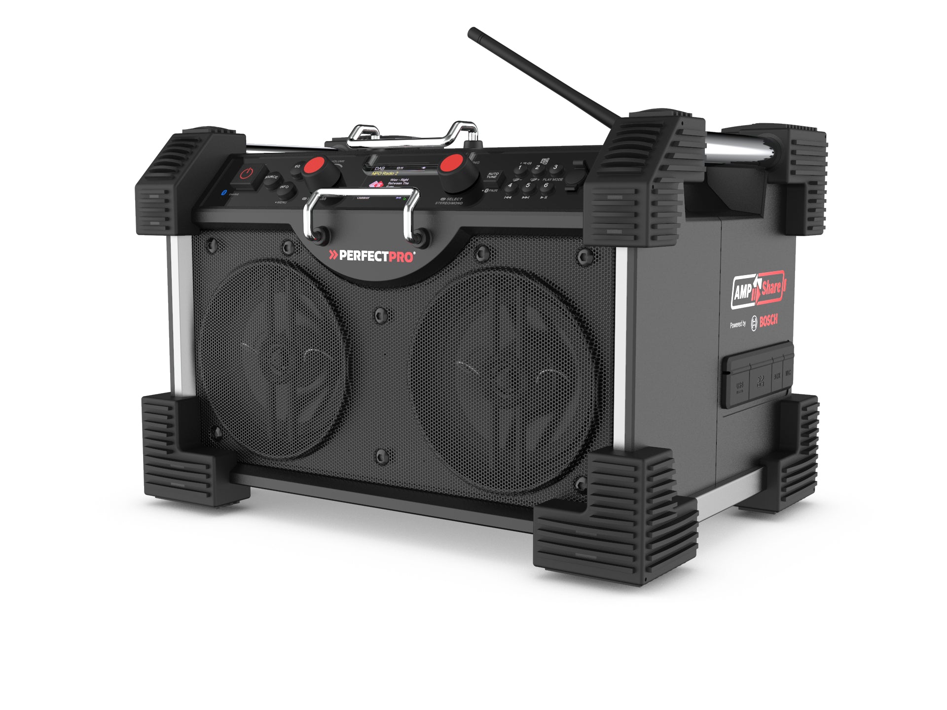 Perfectpro Rockhart RH4 – Baustellenradio – DAB+, UKW, Internetradio, Bluetooth, IP44, Akkubetrieb – Schwarz