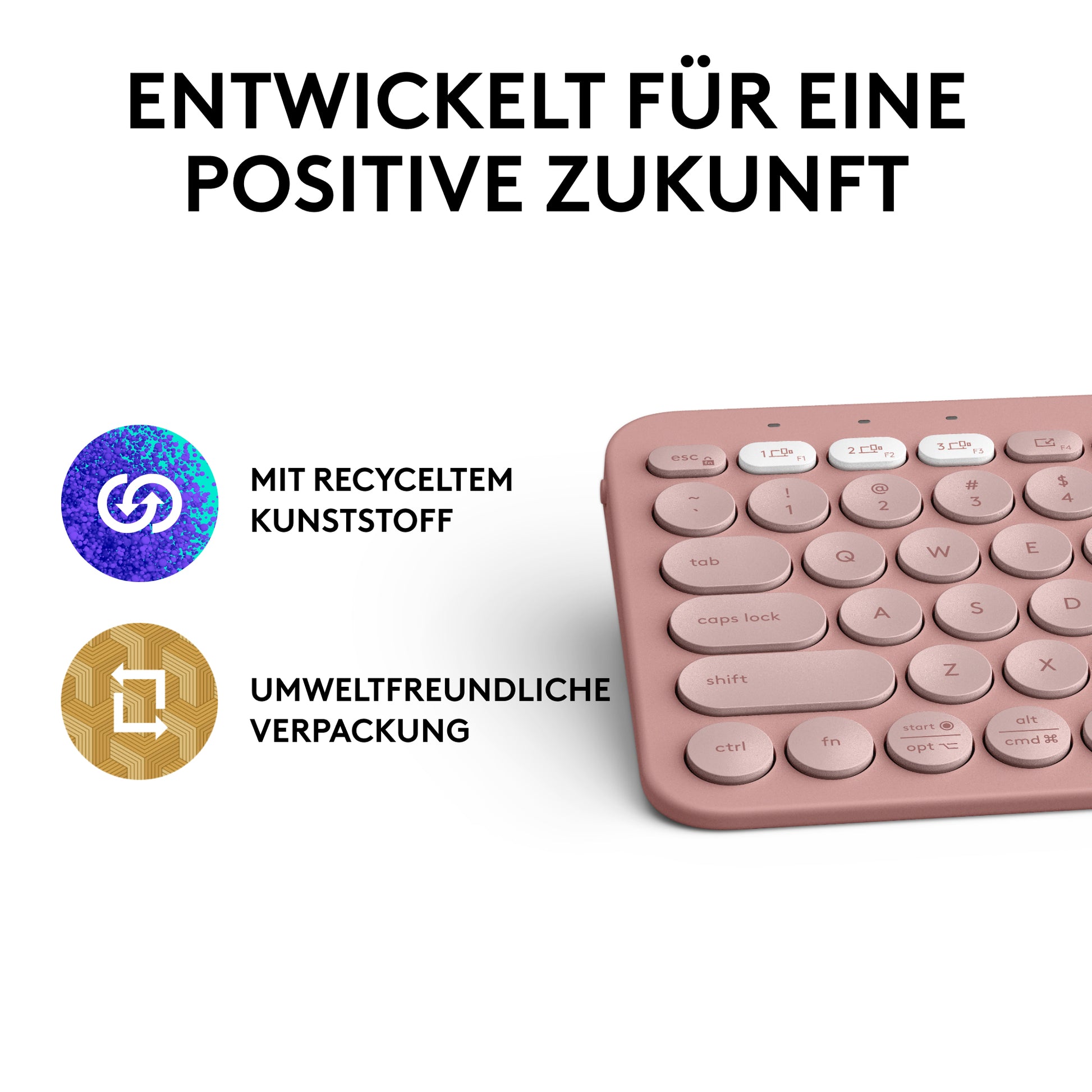 Logitech Pebble Keys 2 K380s – Tastatur, kabellos (Bluetooth), DE-Layout (DE), Multi-Device, Rosa