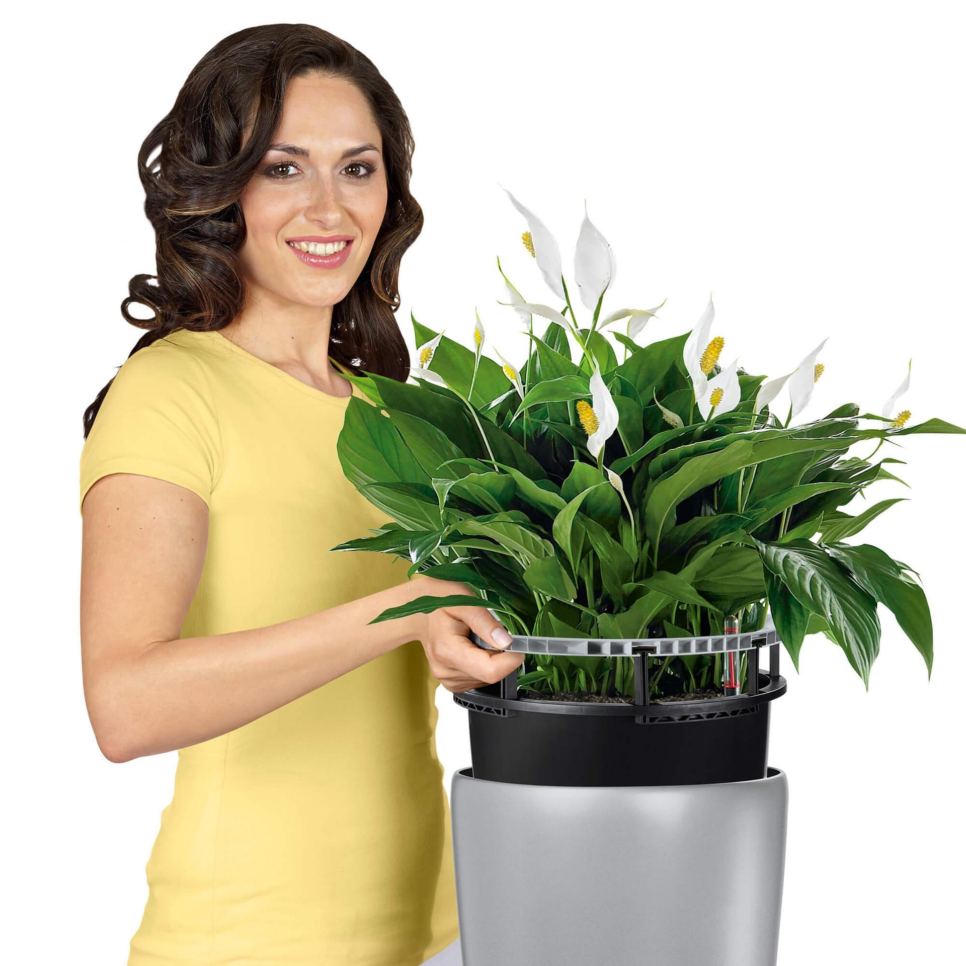 LECHUZA RONDO Premium Topfpflanzer – Ø 40 × 75 cm – Kunststoff, weiss, automatische Bewässerung