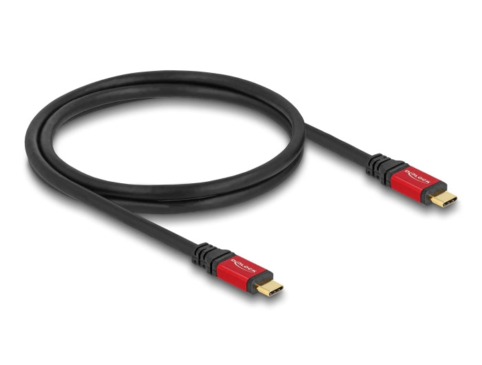 DeLOCK USB-C auf USB-C Kabel – USB 3.2 Gen 2 (10 Gbit/s) – 1 m – PD 100 W – E-Marker – Schwarz/Rot